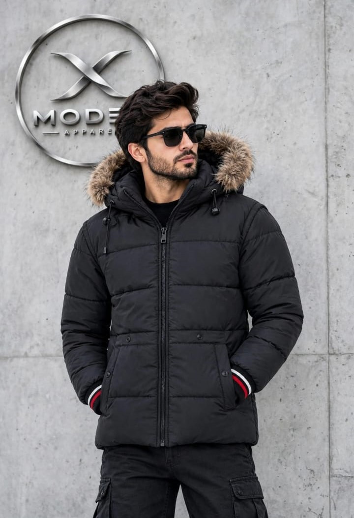  Men's Puffer Jacket with Removable Sleeves & Hood